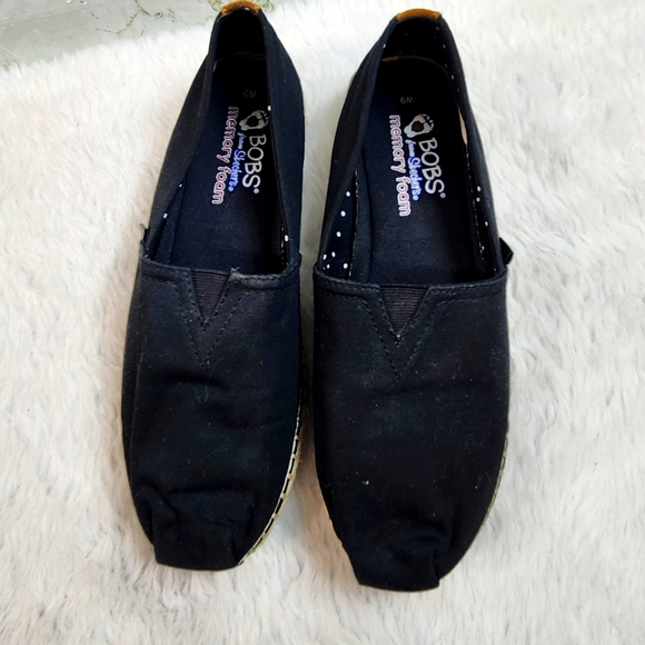 BOBS Black Canvas Slip on Espadrilles - Picture 2 of 11